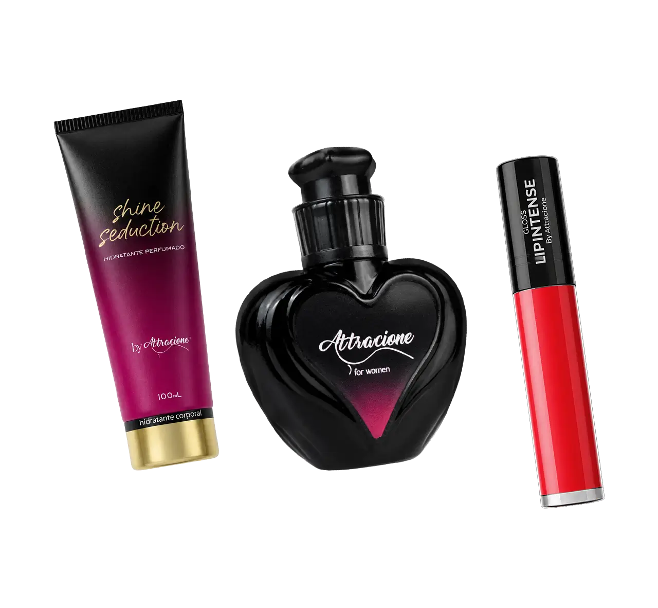 Kit: Perfume Attracione + Gloss Lip Intense + Hidratante Shine Seduction