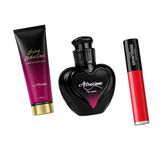 Kit: Perfume Attracione + Gloss Lip Intense + Hidratante Shine Seduction